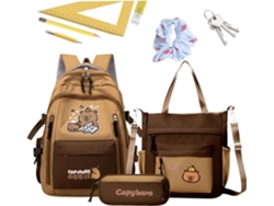 Mochila Escolar Fofa Com Capivara| Impermeável De Grande Capacidade| Design De| Para Livros Estojo E Bolsa De