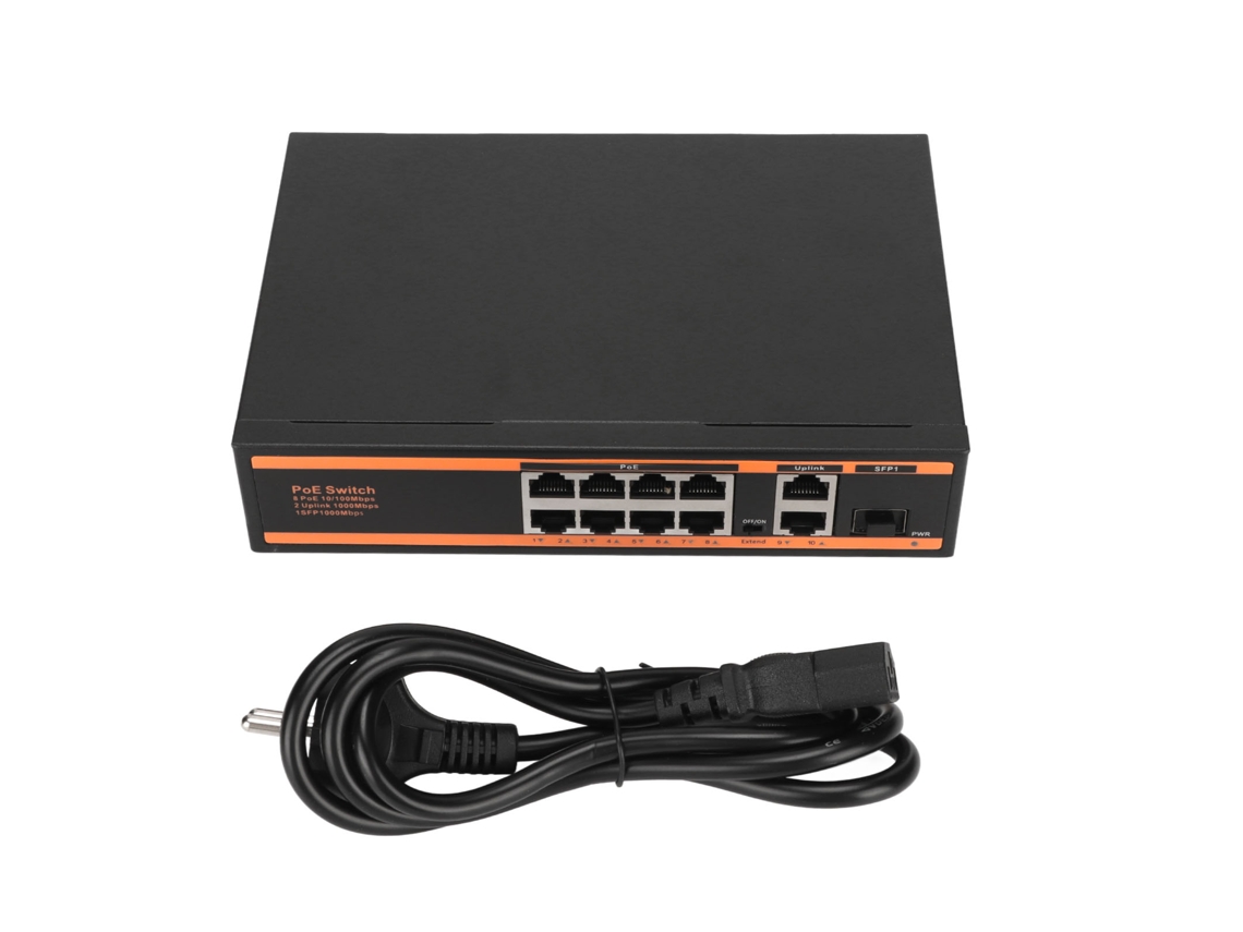 Switch Poe De 10 Puertos Compatible 802.3af Sin Ventilador Silencioso Ahorro De Energía Ethernet Gigabit 100‑240v