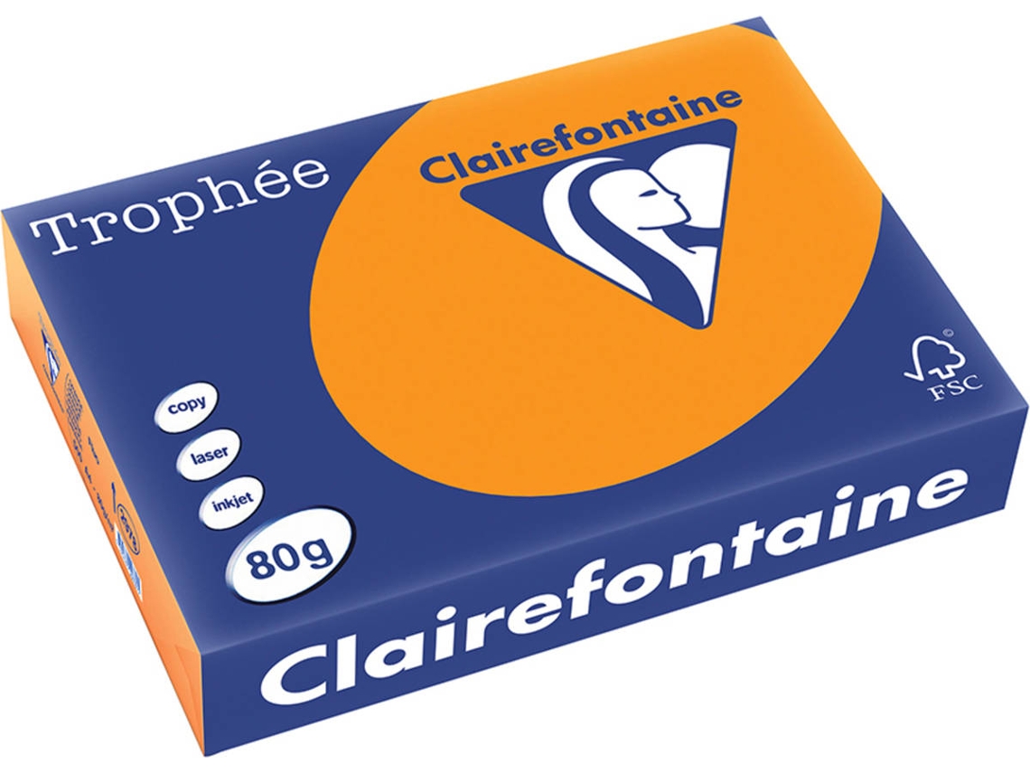 Papel CLAIREFONTAINE Copia, láser y chorro de tinta Trophée A4 80 gsm (500 Hojas - Naranja Fluorescente)