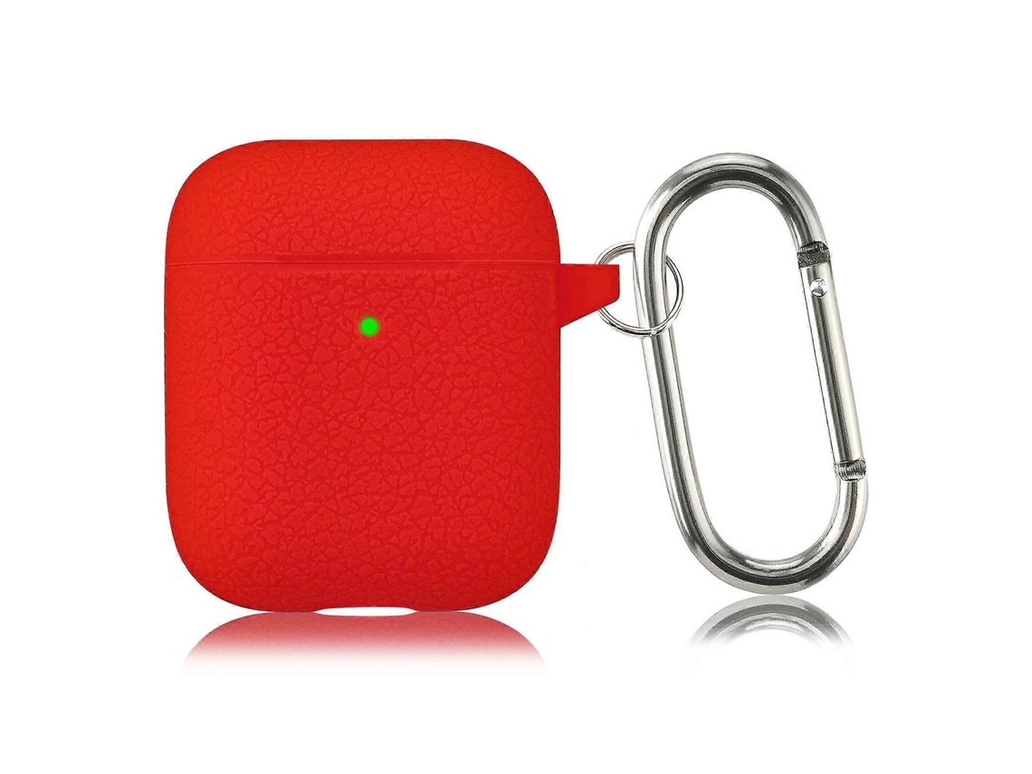 GIECY Funda protectora de silicona con textura de lichi de color sólido con diseño simple y gancho para auriculares AirPods 1/2.