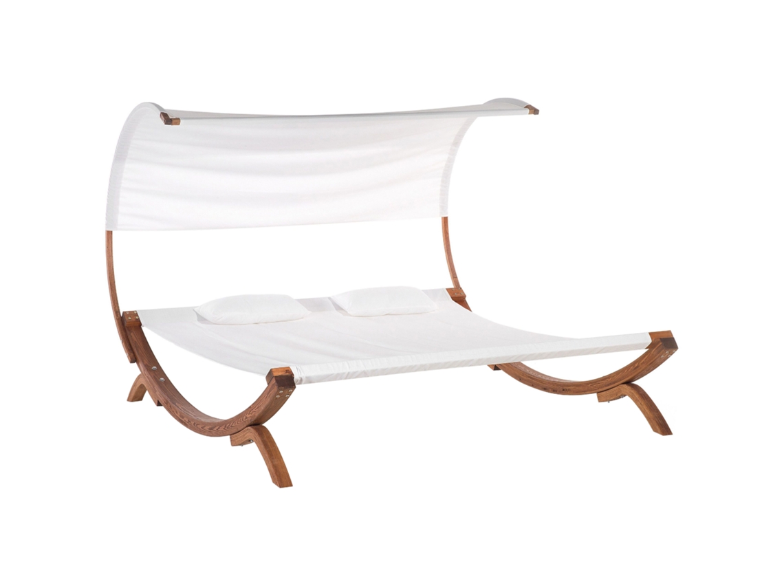Hermosa cama doble con techo BELIANI Teramo de Poliéster, Madera de alerce Blanco 205x225x160