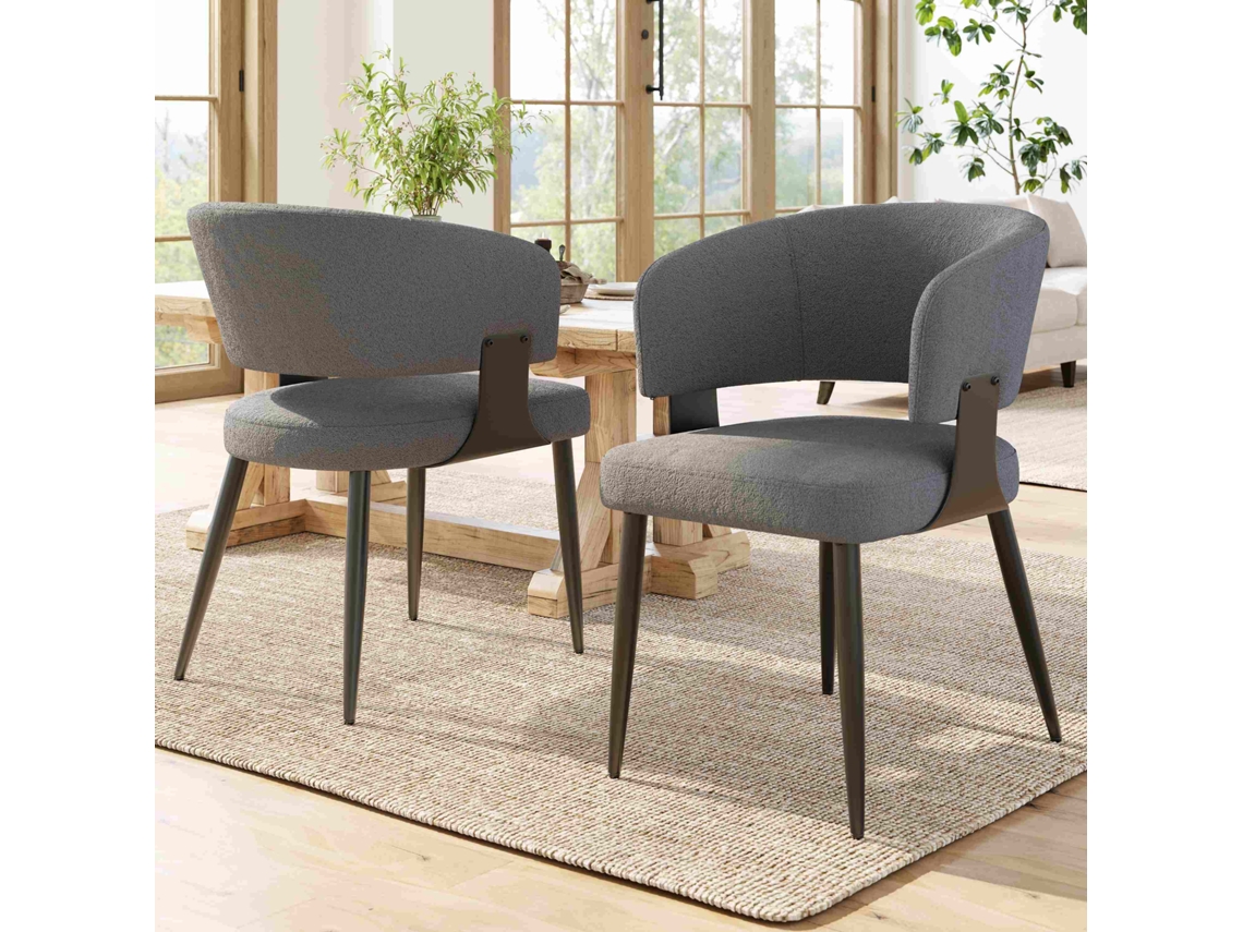 Silla de comedor ergonómica de 2 piezas Mobrio, respaldo curvo, color gris