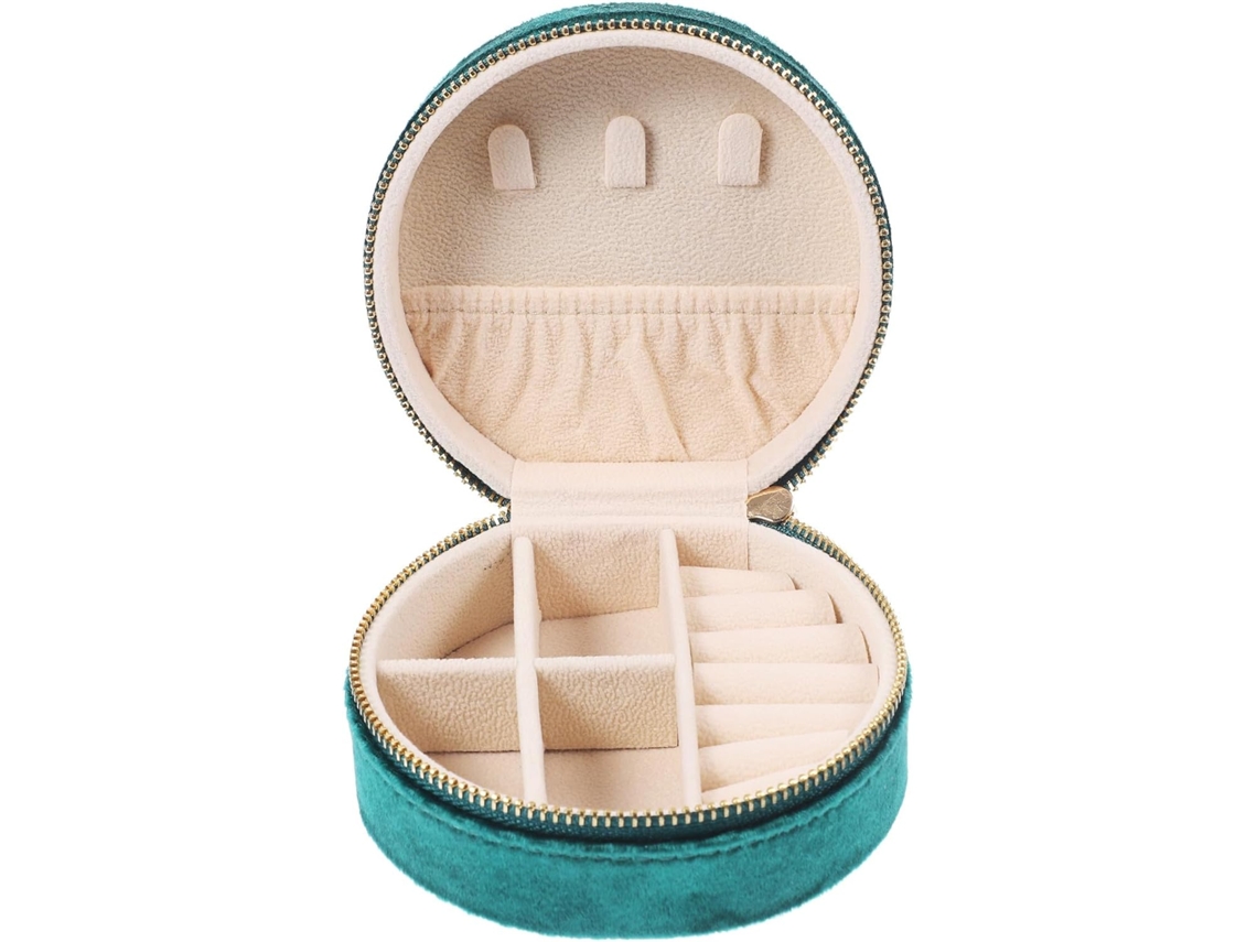 Estuche Viaje Compacto Verde Joyas Cremallera Organizador Pendientes Anillos Collares Práctico Ligero Mujeres