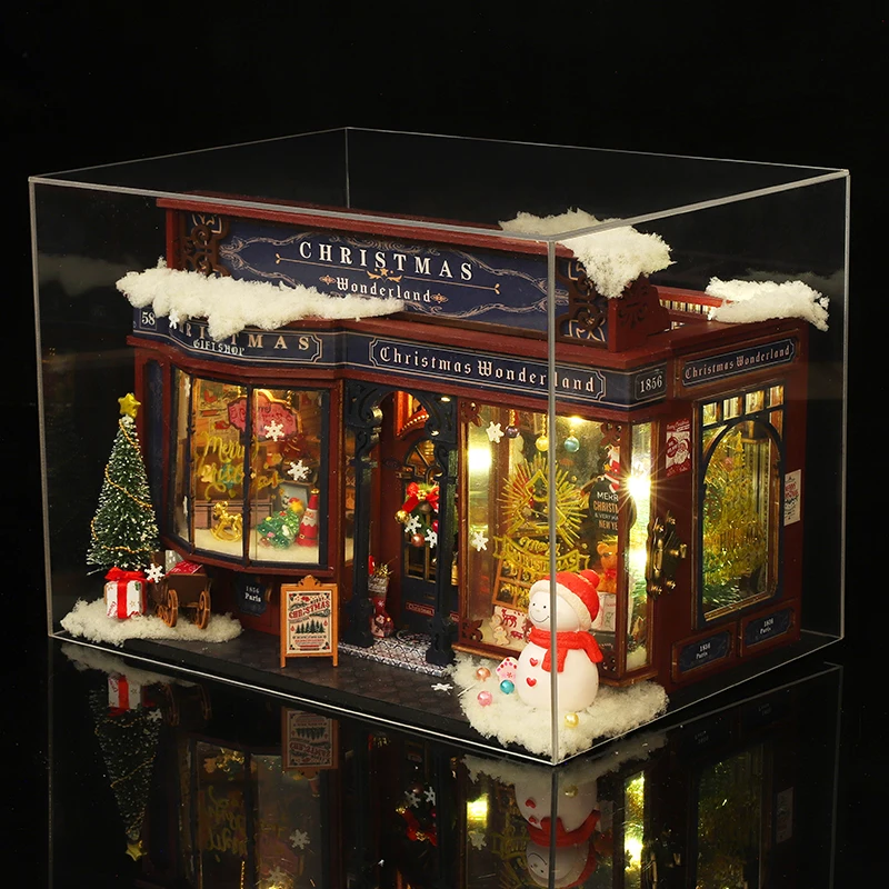 (et001b Con Tapa) Regalo De Navidad Diy: Mini Casa De Muñecas De Madera Grande