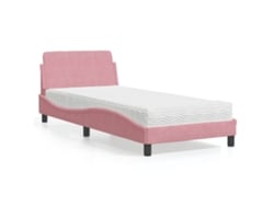 Cama Con Colchón Terciopelo Rosa 80x200 Cm