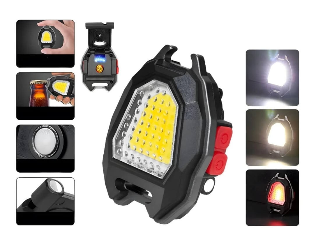 Linterna LED Recargable de 1000 Lúmenes 7 Modos de Luz Luz de Bolsillo Portátil Impermeable de 500 Mah con Abridor de Botellas Negro YEMAESRE