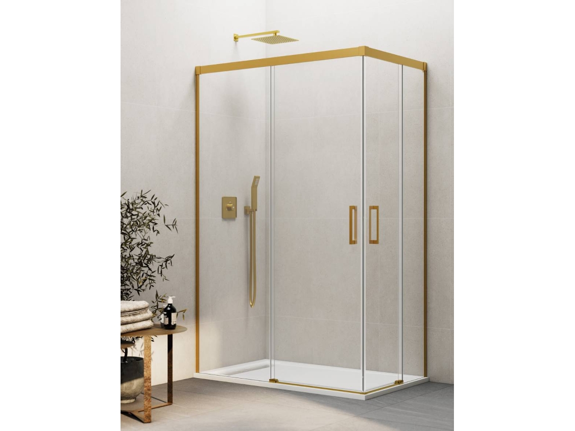 Mampara De Ducha Angular 2+2 Thalassa (basic) 130x80 Cm Perfil Oro Cristal Transparente