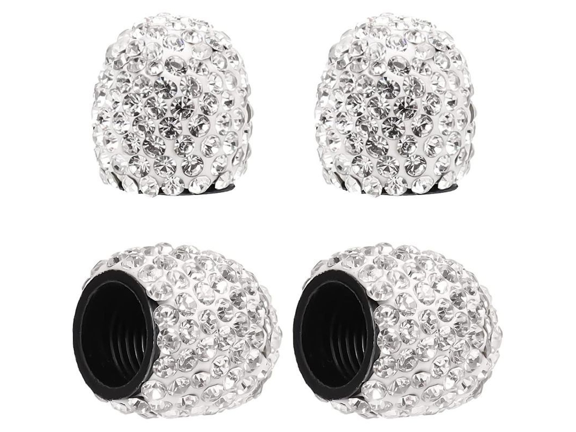4 Tapones Para Válvulas De Neumáticos Con Diamantes De Imitación, Tapones Impermeables Para Válvulas De Automóviles Y Suv (blanco)