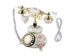 Teléfono fijo antiguo con diales giratorios y diseño retro