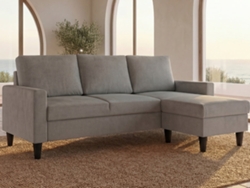 Sofá 3 Plazas BUDWING Fox Gris Claro c/ Chaise Longue (226 x 140 x 85 cm - Reversible Lado Derecho/Izquierdo)