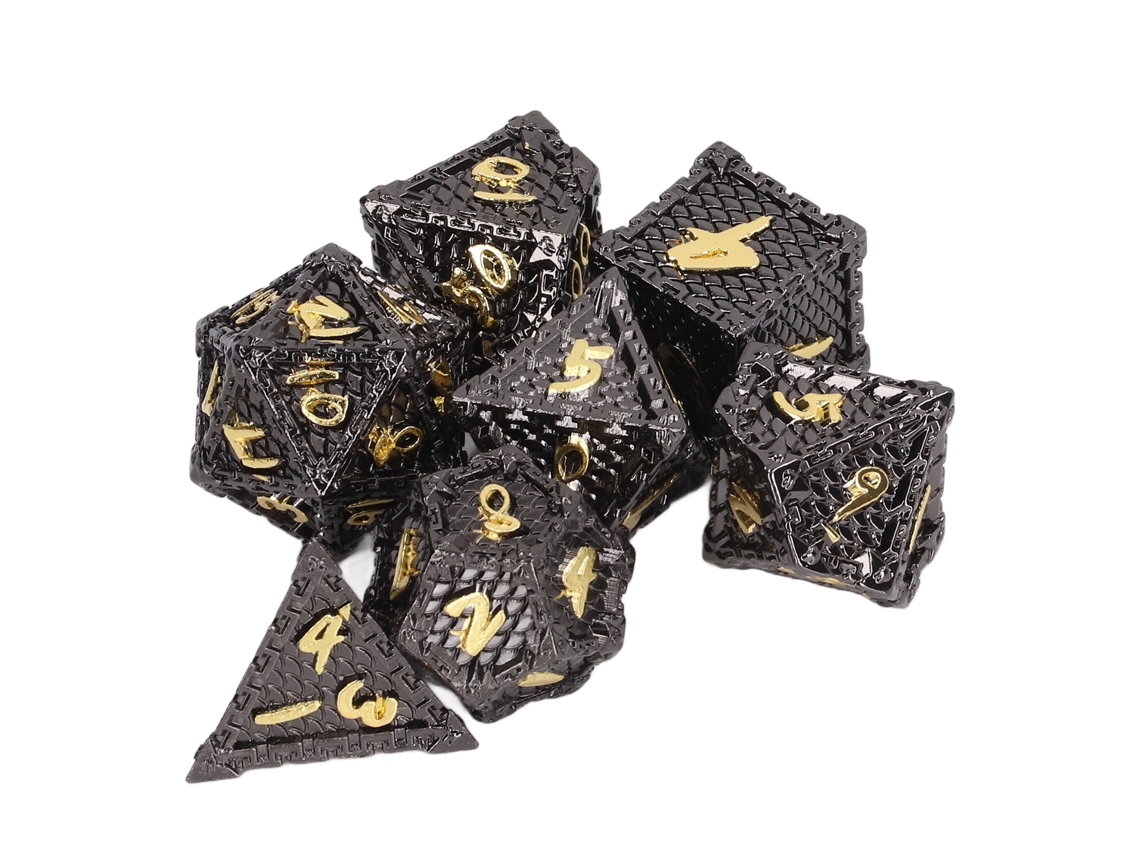 Juego De 7 Dados Poliédricos De Metal Para Juegos De Rol Y De Mesa Con Números Claros.