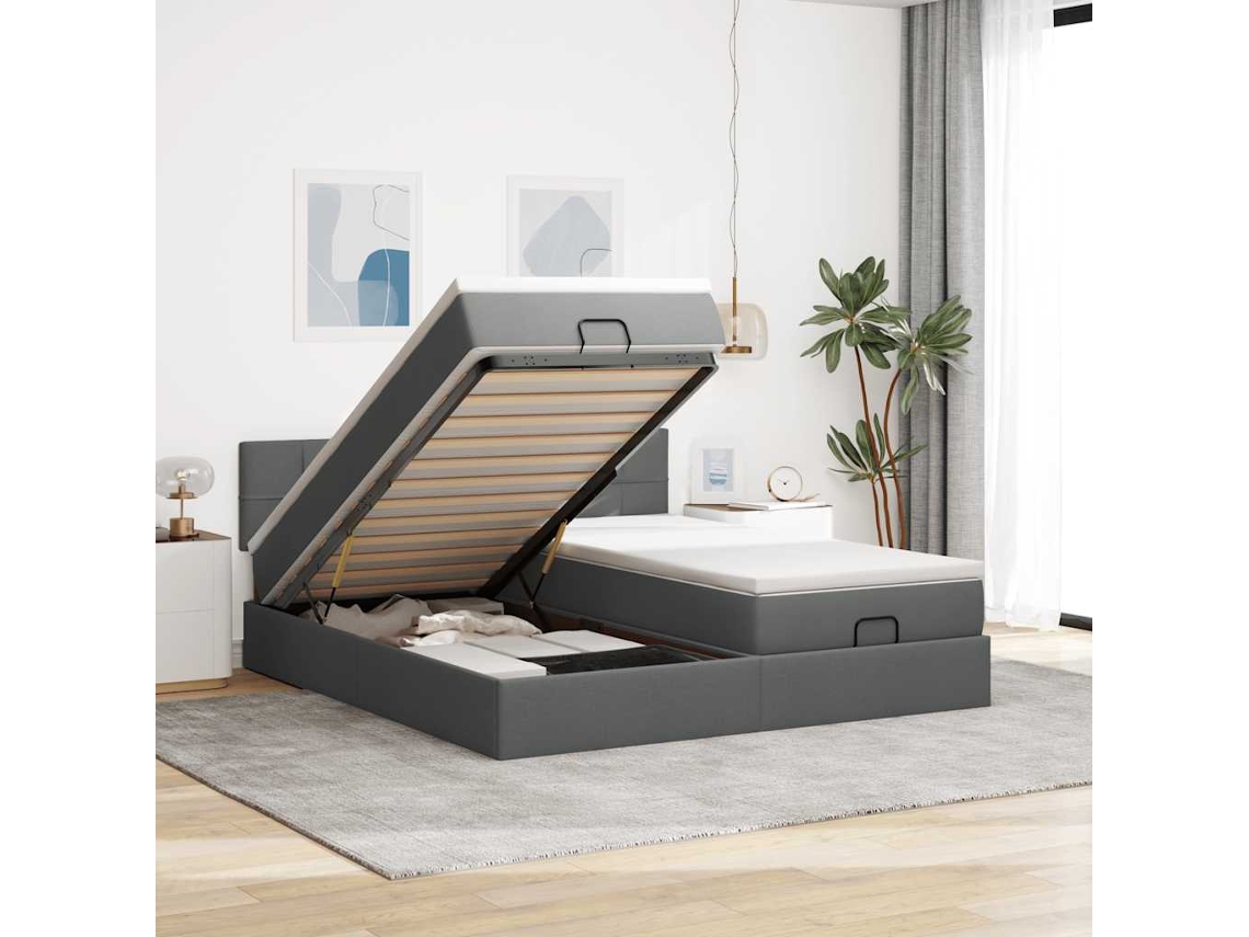 Estructura Cama Otomana Colchones Tela Gris Oscuro 200x200cm