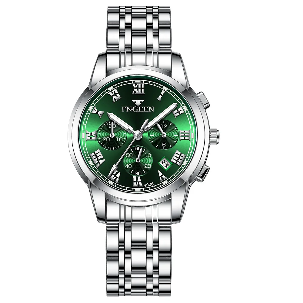 Reloj De Cuarzo De Lujo Para Mujer (plateado, Esfera Verde), Caja De Acero Inoxidable, Luminoso Y Resistente Al Agua.