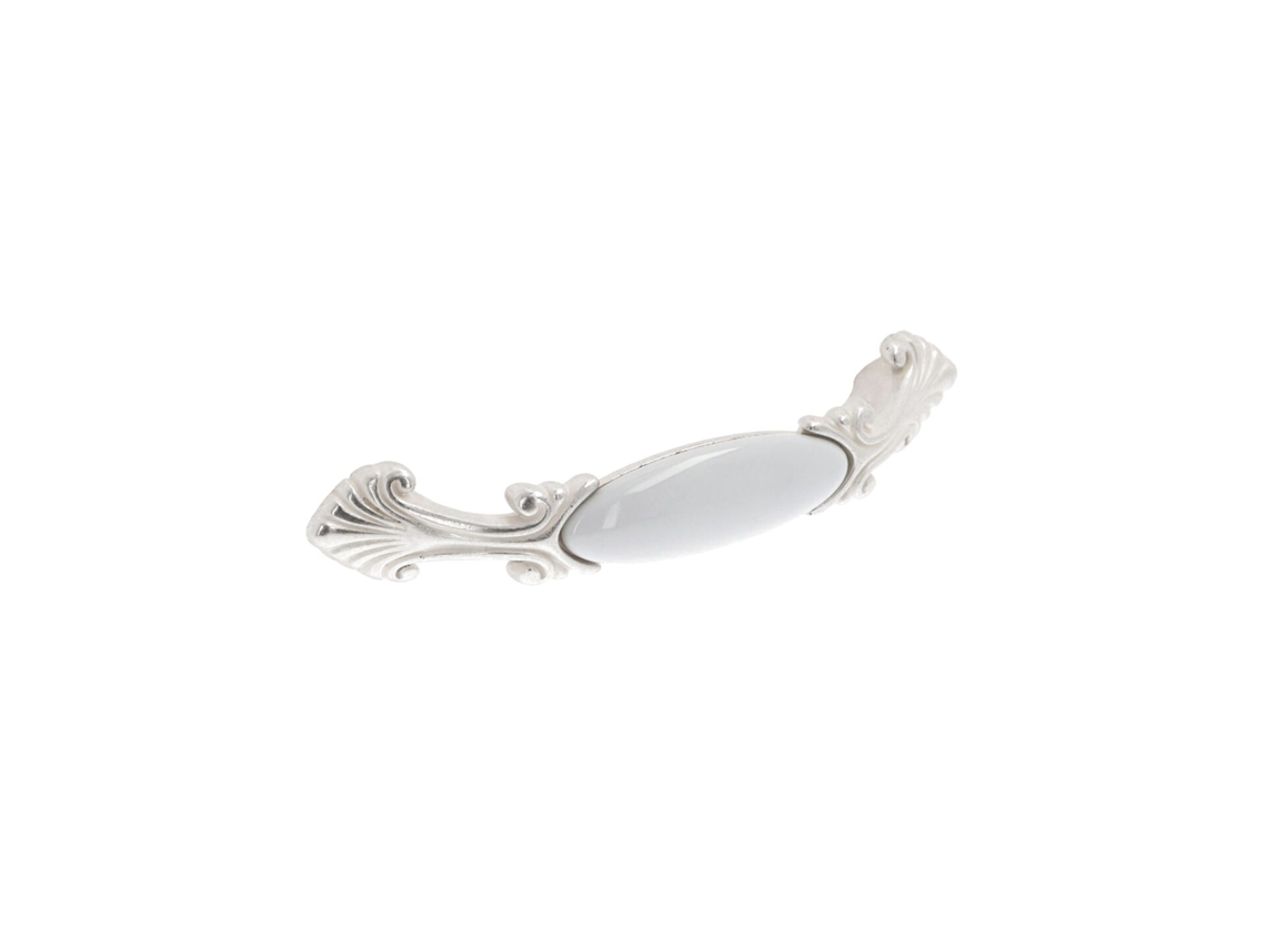 Tirador para muebles de zamac y porcelana con distancia entre centros de 96 mm, Venice Silver, juego de 6 unidades, HARDWAREXCHANGE