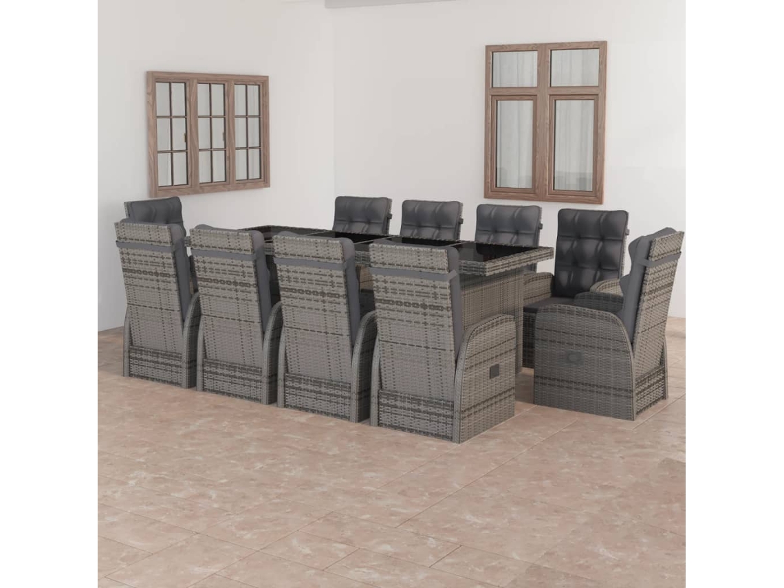 Juego de comedor de exterior de 11 piezas con cojines de mimbre gris de Dkd Home Decor