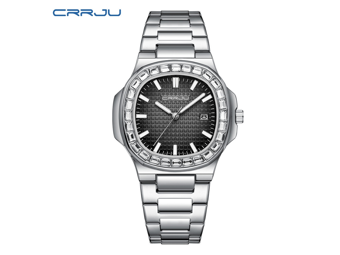 Reloj de pulsera informal e impermeable para mujer (blanco y negro), cuadrado y compacto, con calendario, ideal para parejas.