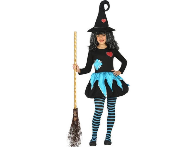Disfraz de Niña DISFRAZZES Bruja Con Corazón Negro Y Azul (Talla: 10 a 12 años)