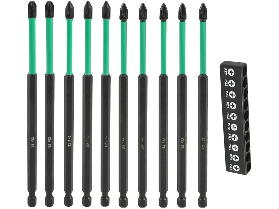 10 Puntas De Destornillador Magnéticas Pz2 Pz3 Ph2 De Acero 6.35 (juego De 150 Puntas)