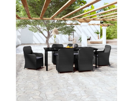 Conjunto 7 de comedor de jardín VIDAXL con cojines negro