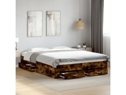 Cama Con Cajones Madera De Ingeniería Roble Ahumado 140x200 Cm