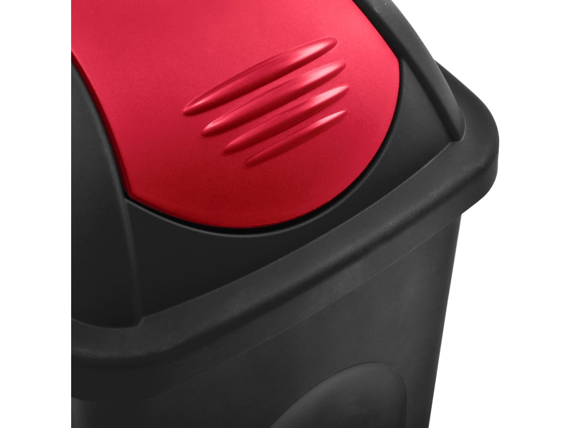 Cubo de basura moderno con tapa abatible de 60 l, color negro y rojo, ideal para el salón.