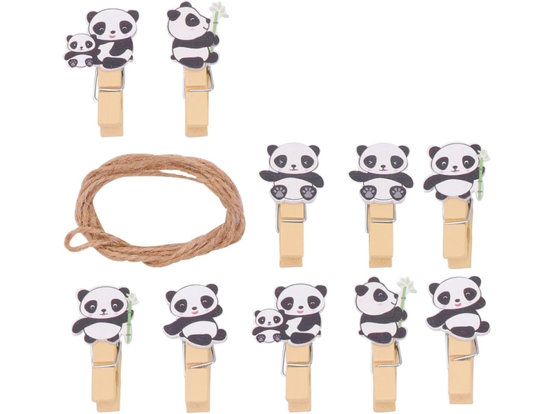 Juego de 60 pinzas de ropa de madera con forma de panda - Ligeras, fáciles de usar - Ideales para decoración de paredes, fotos, notas y fiestas - GOKOCO