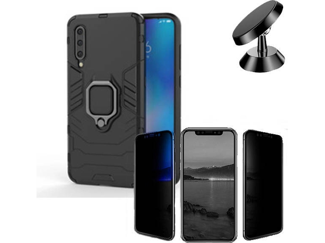 Kit Carcasa, Protector Privacy y Soporte Magnetico Huawei Y6 2019 Military Defender Negro