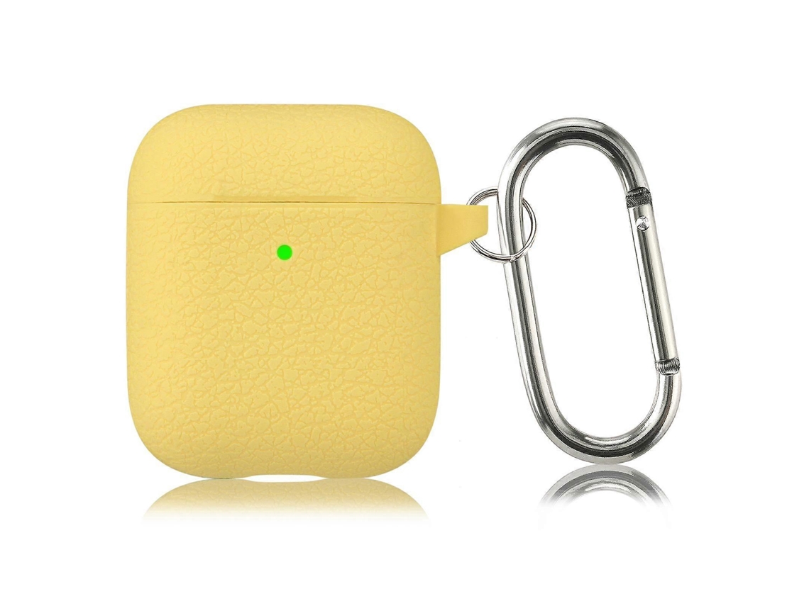 GIECY Funda protectora de silicona con textura de lichi de color sólido con diseño simple y gancho para auriculares AirPods 1/2.
