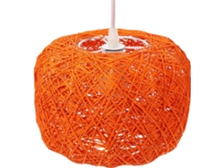 Lámpara Colgante Decorativa De Ratán Tejido Ø20 Cm Naranja, Inalámbrica, Para Comedor Y