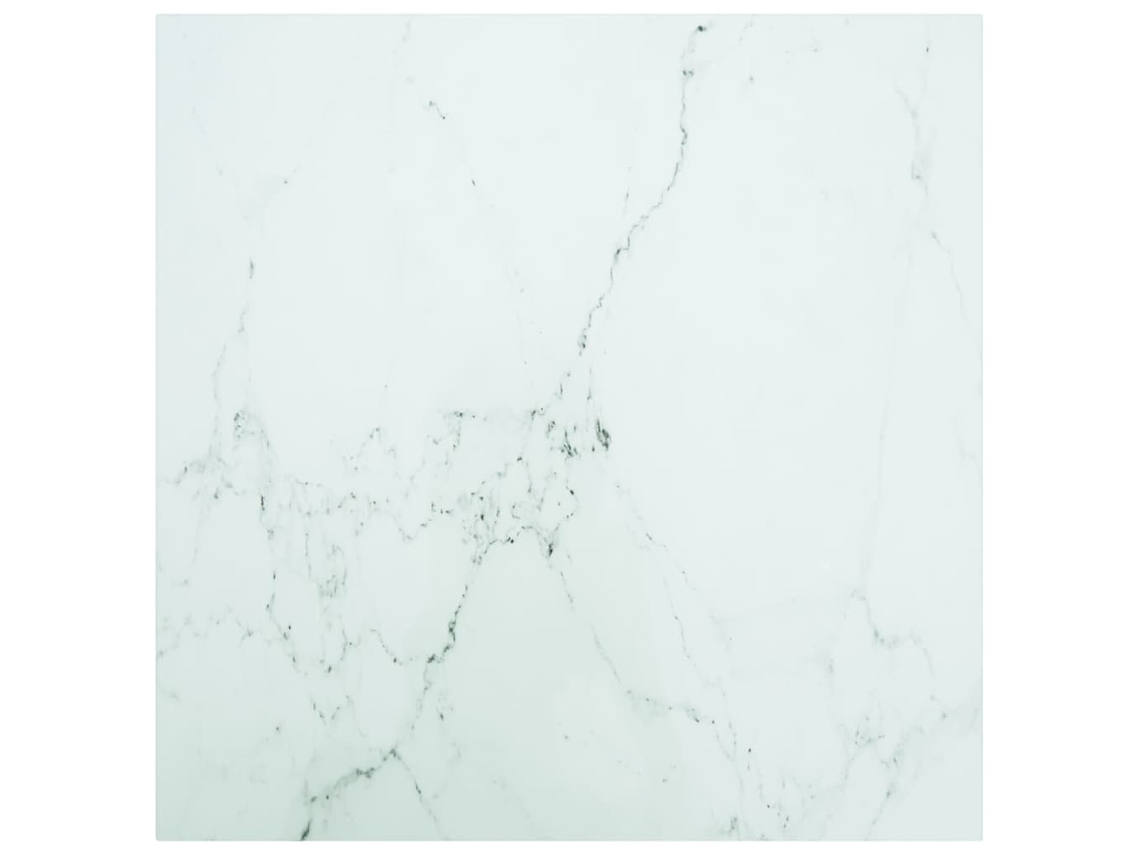 Tablero Mesa Diseño Mármol Vidrio Templado Blanco 70x70 Cm 6 Mm