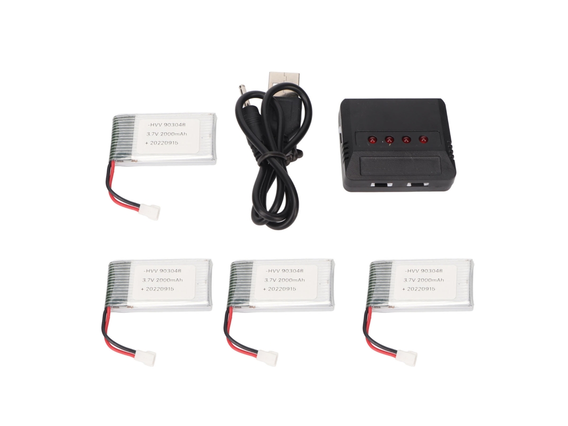 4 Baterías Portátiles De Litio Para Drones Rc 903048 De 3,7 V Y 2000 Mah Con Cargador Para Cuadricópteros Rc Ky601s,