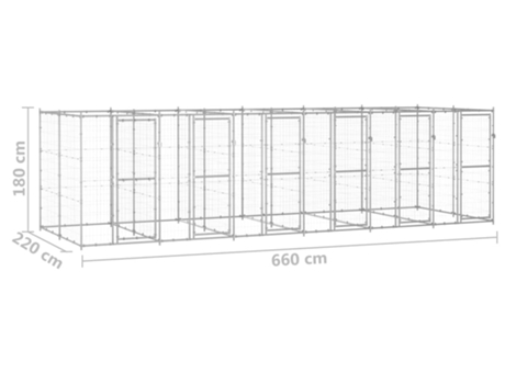 vidaXL Perrera de exterior de acero galvanizado 14,52 m²