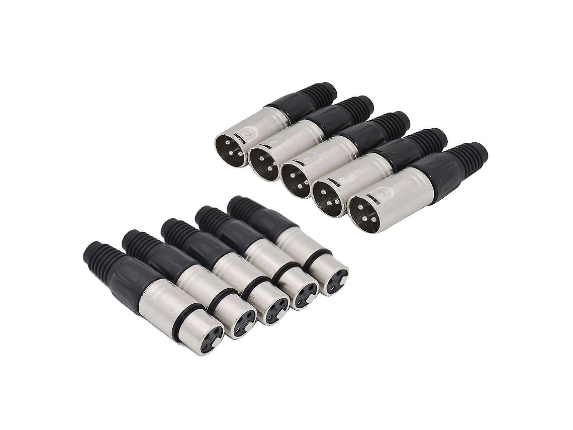 10 Conectores Xlr De 3 Pines Para Soldar 5 Macho + 5 Hembra Plug Cable Para Micrófono Audio Sockete Plata Negra