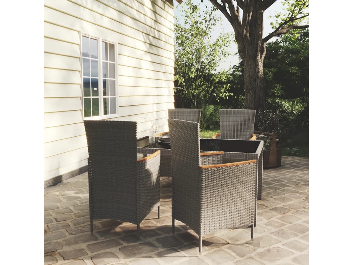 Juego de comedor de exterior de 5 piezas DKD Home Decor con cojines, ratán gris