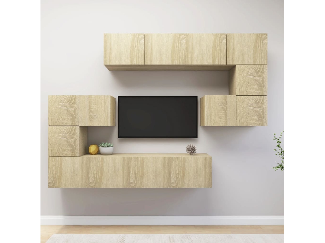 Pack Muebles de Armario Tv 8 Pzs Madera Procesada Roble Sonoma