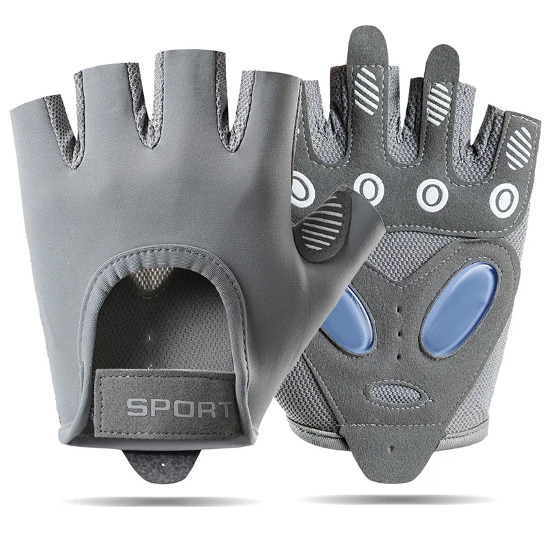 Guantes deportivos transpirables (grises, talla M) — Unisex, ideales para ciclismo y levantamiento de pesas.