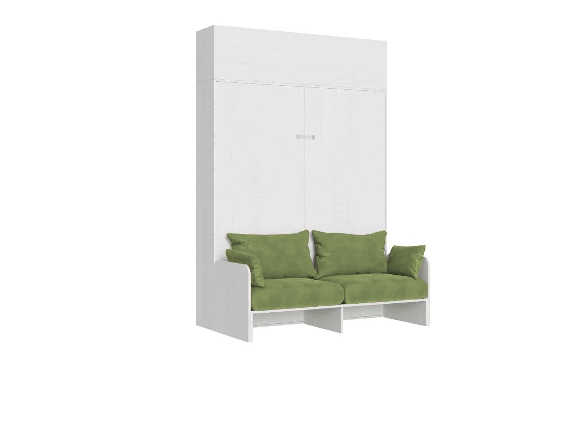 Cama Doble Plegable Kentaro De 160 Cm Con Sofá Y Mueble Alto De Fresno Blanco, Color Verde