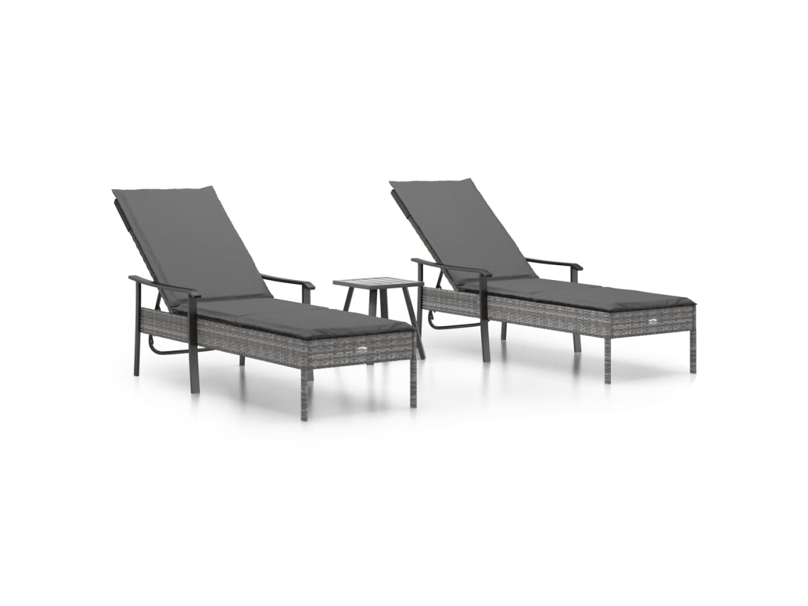 Conjunto 2 Tumbonas VIDAXL con mesa y cojines ratán sintético gris