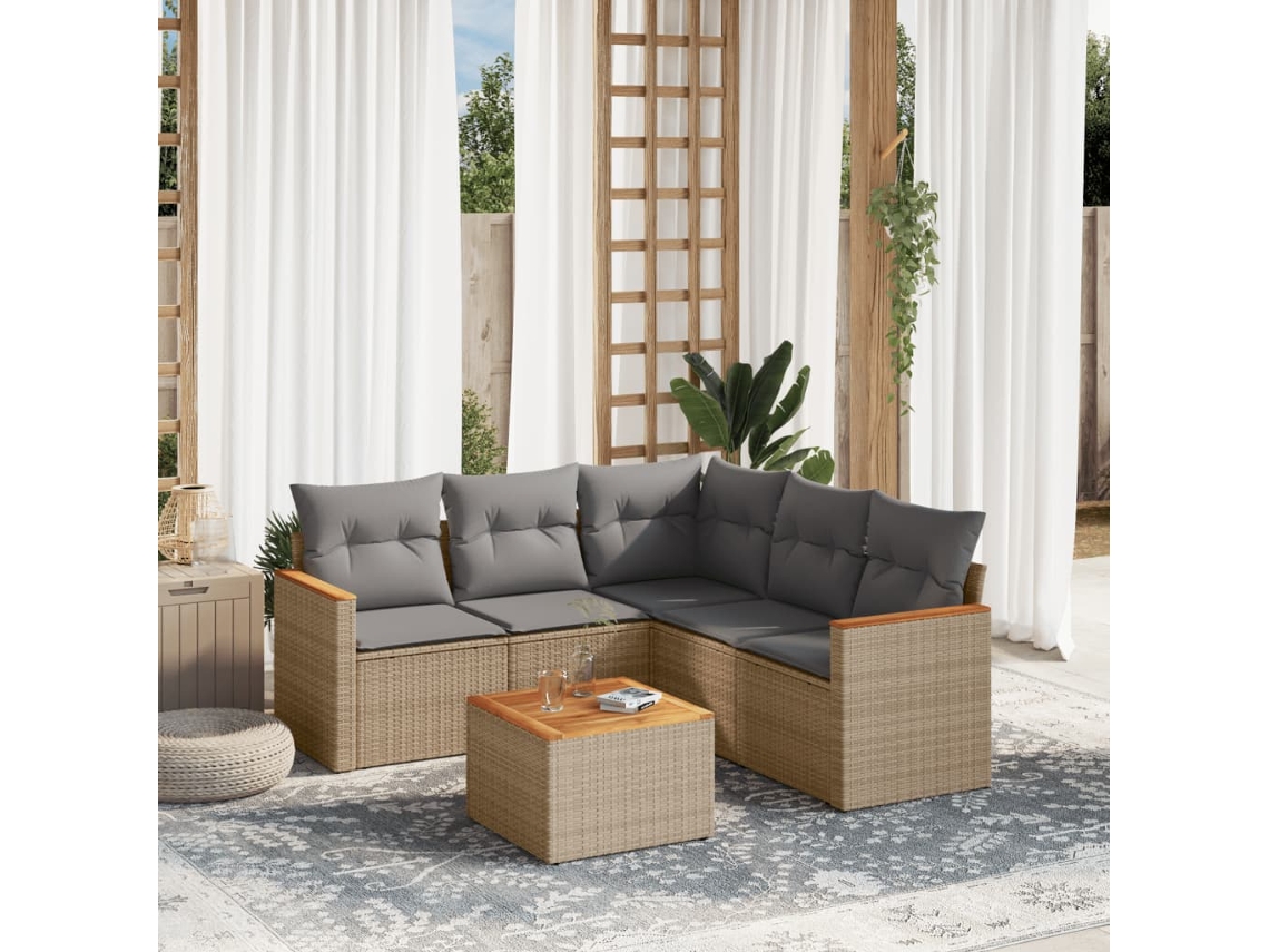 Conjunto de 6 sofás de jardín con cojines de mimbre beige Dkd Home Decor