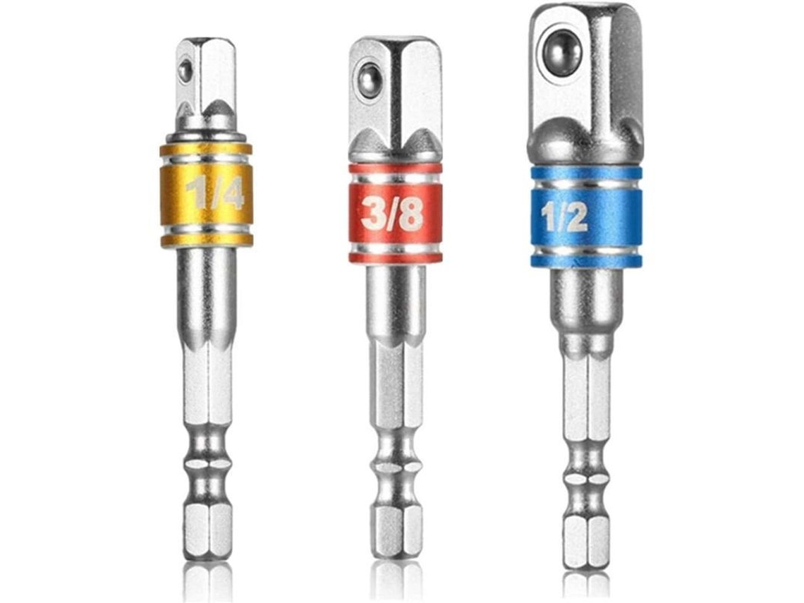 Adaptador De Herramientas Eléctricas, 3 Piezas 1/4 3/8 1/2 Hexagonal, Acero Cromo Vanadio Para Taladro Y Llave De Tuercas
