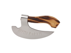 Hacha de pizza vikinga de acero inoxidable con cesta de madera