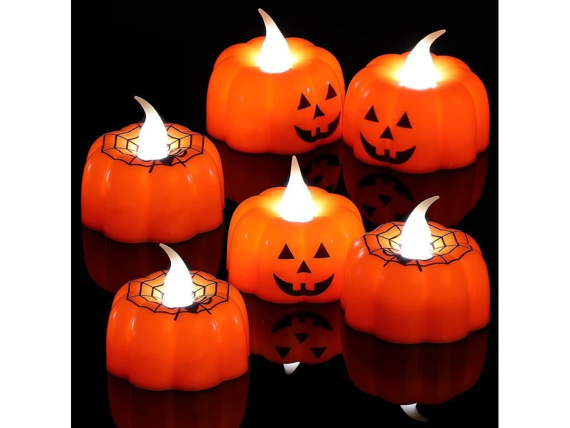 Juego De 6 Velas De Halloween Sin Llama Con Pilas, Led 3d, Purpurina Blanca Cálida, Decoración Para Fiestas.