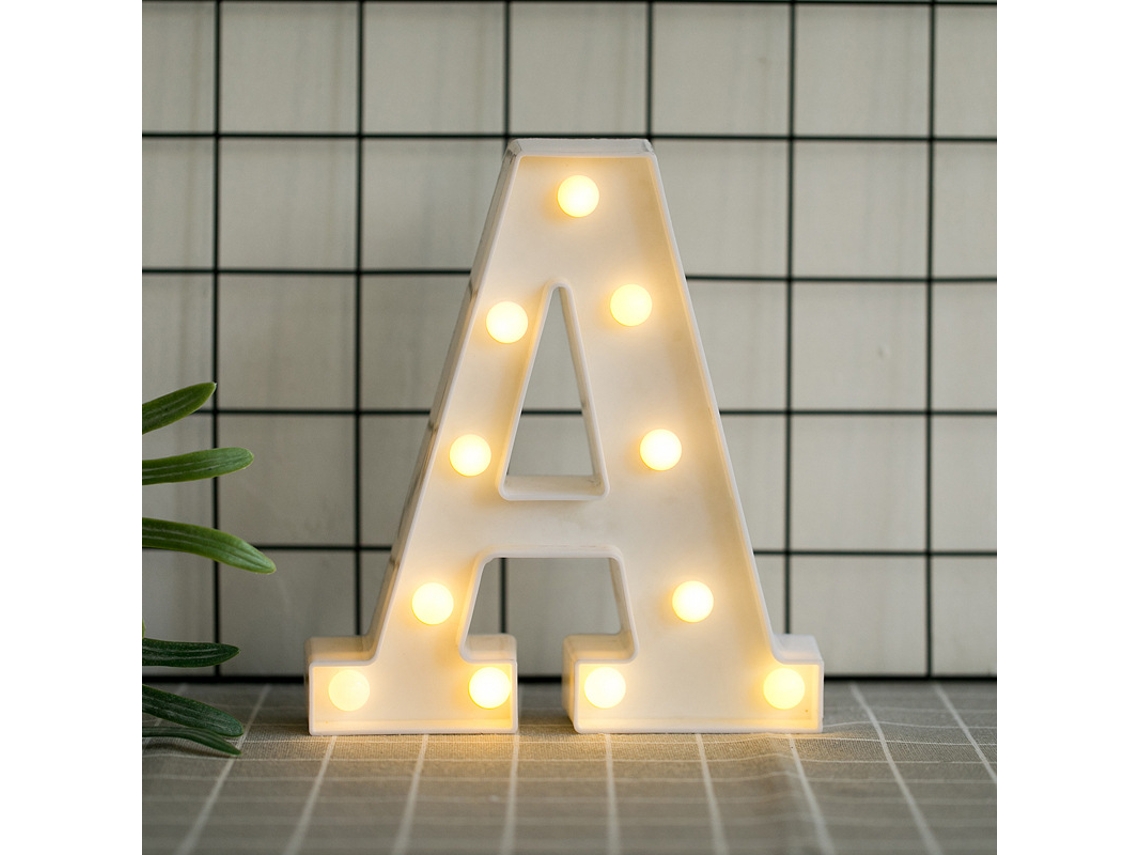 Letras del alfabeto con luz LED blanca cálida: perfectas para decoración de interiores, fiestas, bares, bodas o festivales (letra A).