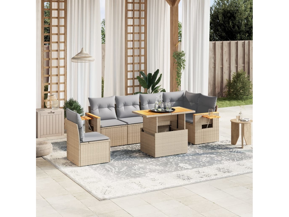 Conjunto de 7 sofás de jardín con cojines de mimbre beige de Dkd Home Decor