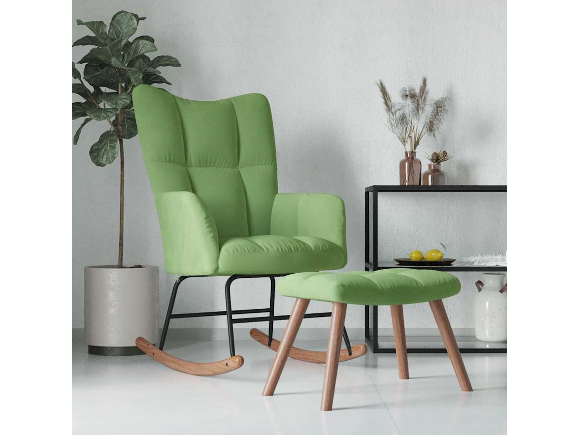 Silla Mecedora | Silla De Balanceo Con Reposapiés Terciopelo Verde Claro