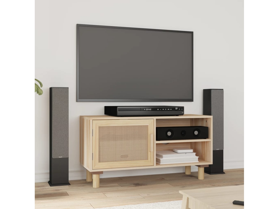 Estantería/Mueble de TV 80X30X40 Cm Pino Macizo/Vime Natural Marrón