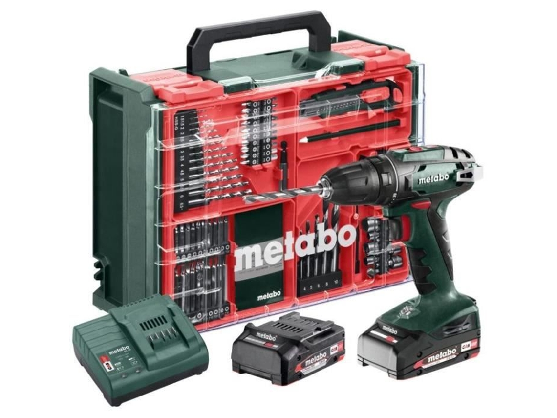 Taladro inalámbrico METABO 18V con 2 baterías Li-Power de 2Ah y cargador SC 30 en maleta con taller móvil - BS18Set