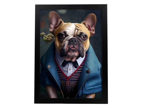 NACNIC Lámina Bulldog Racional En Estilo Fotografía A Todo Color. Divertidas Ilustraciones Realistas De Animales Con Ropa Humana A4 Marco Negro.