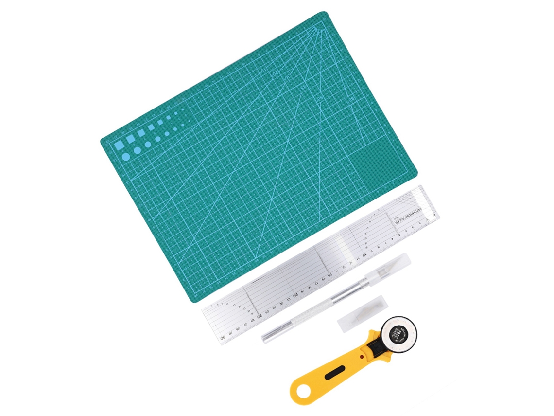 Kit De 5 Piezas De Herramientas De Costura Y Corte Para Manualidades, Que Incluye Regla Y Tapete De Corte.