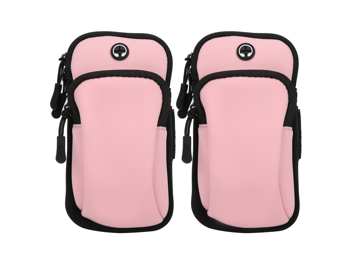 2 Brazaletes Textiles Impermeables Para Teléfonos Móviles, Ideales Para Montañismo, Fitness, Running Y Yoga. Color Rosa.